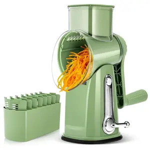 Rotary Cheese Grater with Handle, 5 Well-Designed Blades, Strong Suction Cup Base, Kitchen Utensils Vegetable Slicer Dicer Fruit Vegetable Slicer Gadgets Kitchen