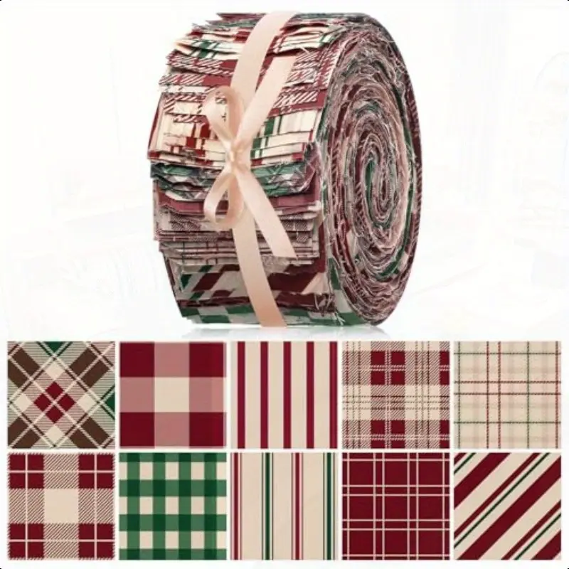 40-Piece Vintage Christmas Pattern Pre-Cut Long Strip Fabric Bundle, 6.5x50cm Assorted Designs, Vintage Xmas Look Quilting Fabric for DIY Handmade Doll Clothes, Crochet, Customised Sewing & Home Decoration Projects