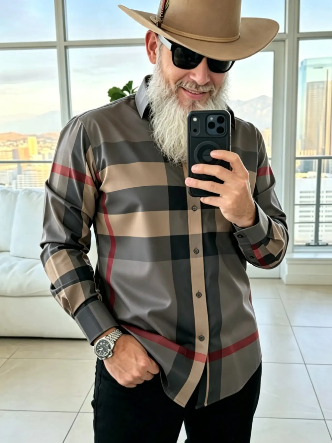 Men's Striped Plaid Long Sleeve Shirt, Casual Fitted Top for Spring & Fall, Fashionable Unlined Clothing, Ideal for Daily Wear
