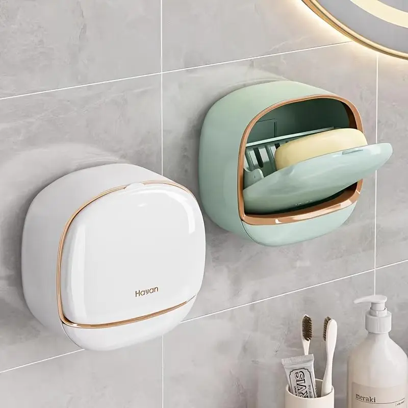 Wall-Mounted No-Drill Soap Dish Shelf, Household Bathroom Drainable High-End Cream Style Storage Box, Soap Holder, Storage Organizer, Storage Box