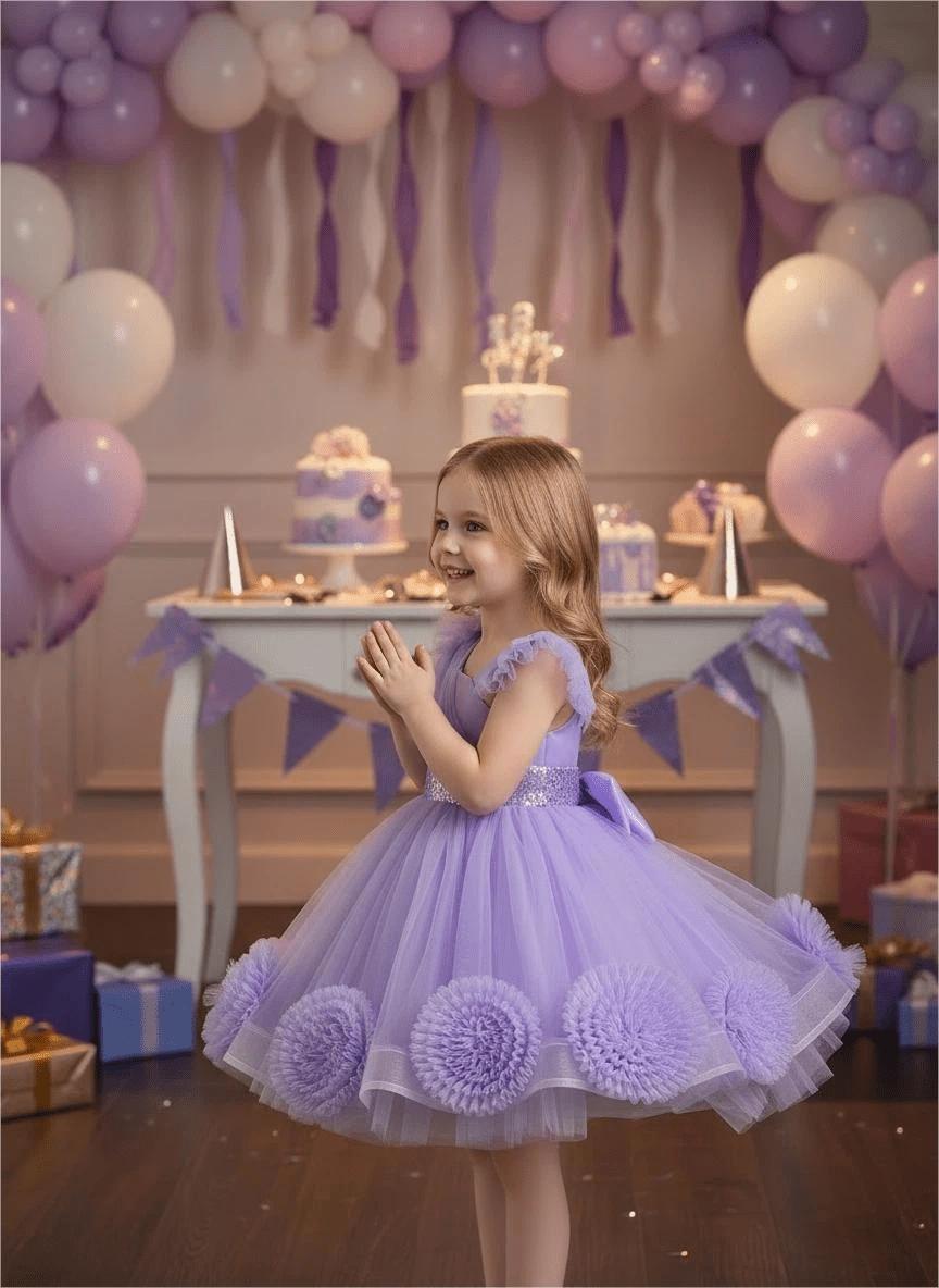 (New)Creative children's princess dress with ball flower design, suitable for little girls' dresses and girls' wedding gowns, for girls under 12 years old(Gift)11