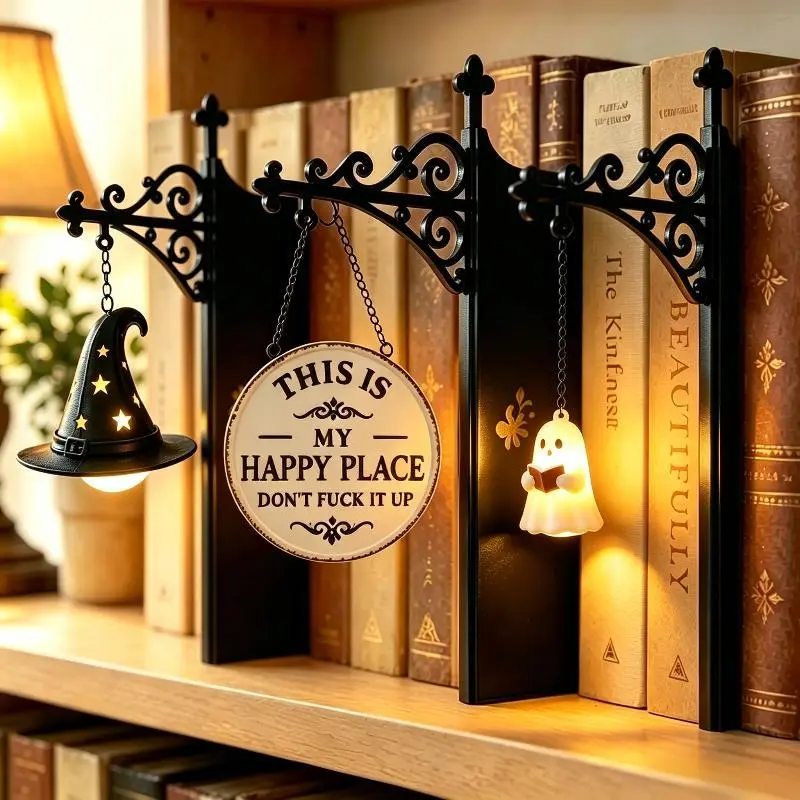 Ghost Book Shelf Lantern Library Lantern-Decorative Bookshelf Lighting Book Shelf Lights for Home Library Reading Bookcase Novelty Night Halloween Light Vintage Table Desk Luminaires Studious Room Ornament