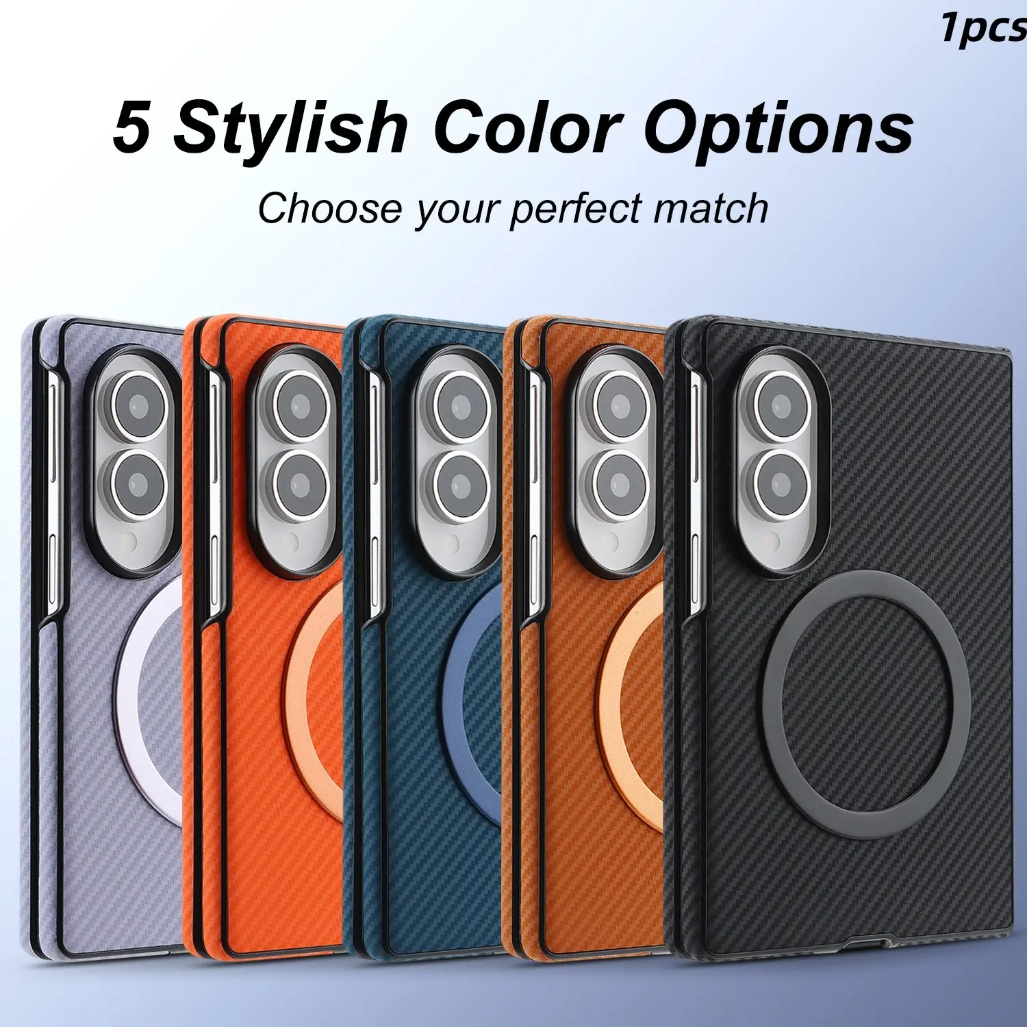 Carbon Fiber Texture Magnetic Case for Samsung Galaxy Z Fold 8, Full Coverage Hinge, Wireless Charging, Anti-Slip, Durable, Five Colors Available, Accessories