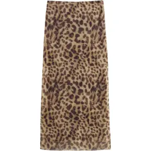 2026 New Arrival GORGLITTER Women's Leopard Cheetah Print Midi Skirts Y2k Mesh Animal Printed High Waisted Bodycon Long Skirts Trendy