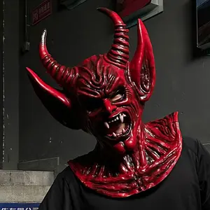 New Terror Devil Horn Mask Adult Unisex EVA Red Demon Helmet Horrible Full Face Masks Halloween Carnival Party Costume PropCustomization takes 10 days