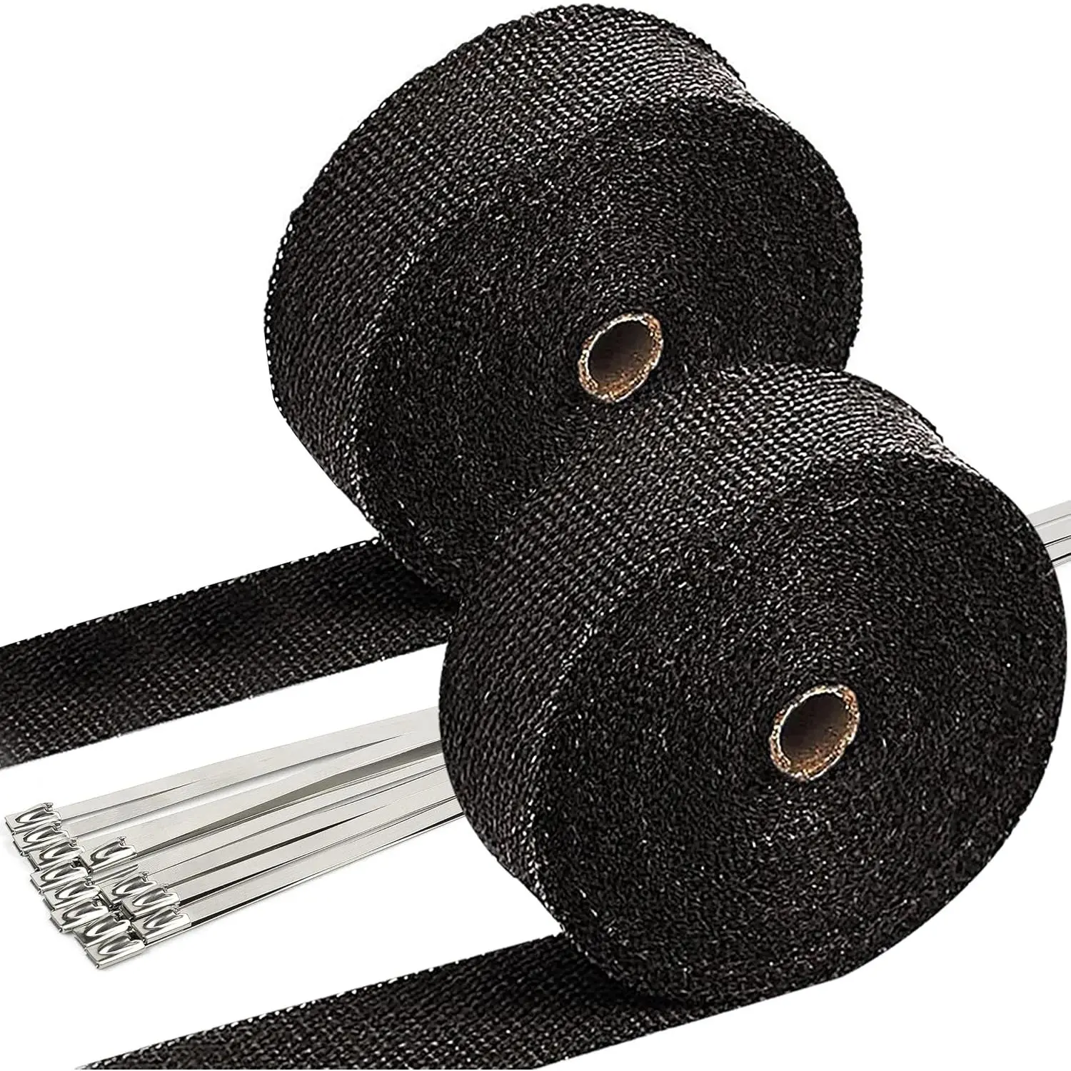 2" x 50' Black Abrasion Resistant High Resistance Exhaust Header Heat Wrap for Motorcycle Cars, Heat Shield with Stainless Steel Zip Ties (2 Pack) for Hot Metal Surfaces, Oil Spill Resistant