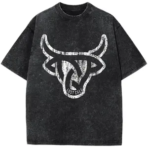 Lost Calf Unisex Angus Crew Neck Short Sleeve T-ShirtPlus Size T-Shirt, Retro Fitness Heavyweight Washed T-Shirt, 100% Cotton