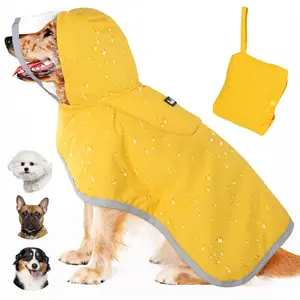 Dog Raincoat, double-layer waterproof rain jacket with adjustable straps and transparent hood, dog poncho-style rainwear, pet raincoat equipped with storage pouch and reflective trim, suitable for small, medium, large dogs and puppies