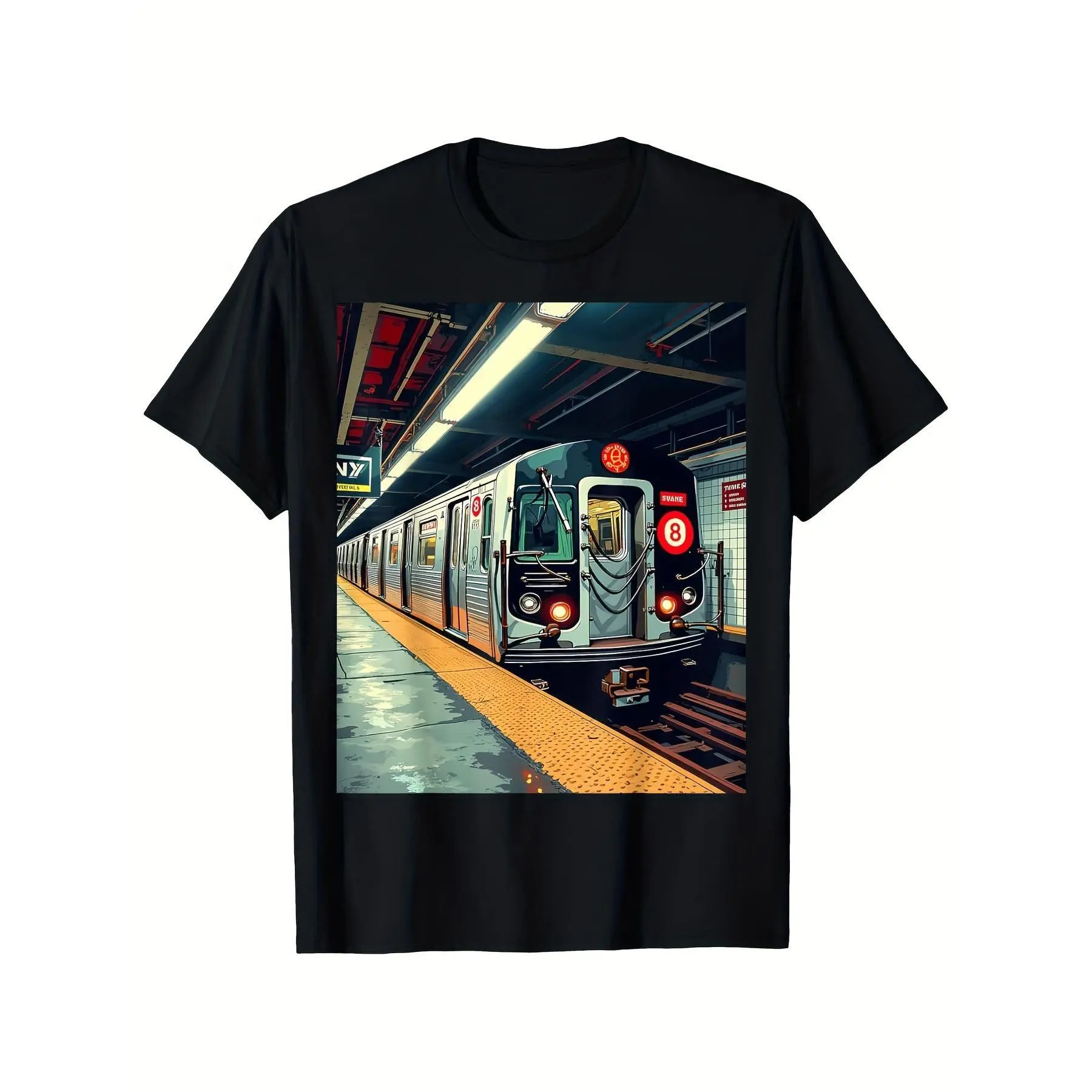 Retro NYC Subway Train Urban City Vibes Design T-Shirt Casual Summer T-Shirt for Daily Wear Short-Sleeved T-Shirt for Men Fathers Day All Season Outdoor Mens Clothing 1pc Rugby Casual, Vacation, Party, Sports, Fashion T-Shirt, Men'S And Women'S