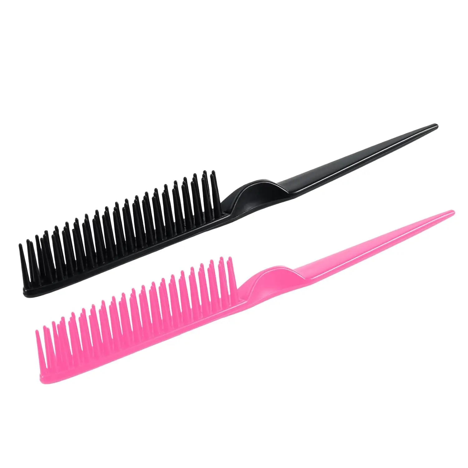 3 Row Hair Comb for Natural Detangling, Hair Styling Brush, Nylon Bristle Unbraider Teasing Rat Tail Comb for Women Men Black and PinkGift.