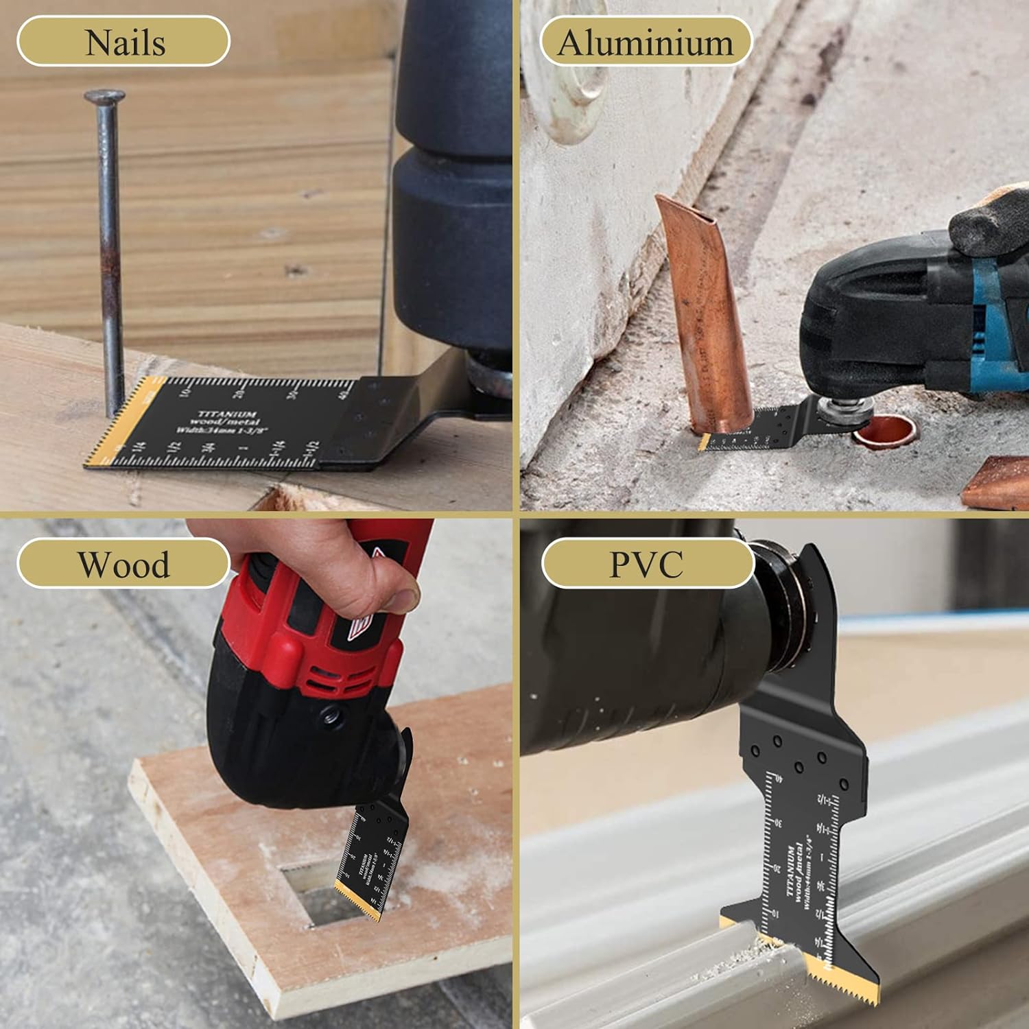 Multipurpose Oscillating Saw Blade Set, 30pcs Universal Titanium Multitool Blades for Wood Plastics Metal, Quick Release Multi Tool Kit for Dewalt Ryobi Milwaukee Rockwell Fein Makita, Replaceable Blades