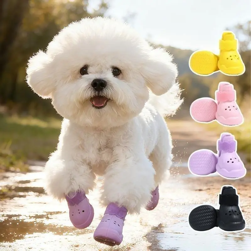Breathable Dog Sandals (4-Pack) for Puppies & Small Dogs - Non-Slip Soles, Adjustable Velcro Straps, Comfortable Fit, Heat Protectant, Keeps Paws Cool, Protects Against Hot Pavement for Summer Outdoor Use