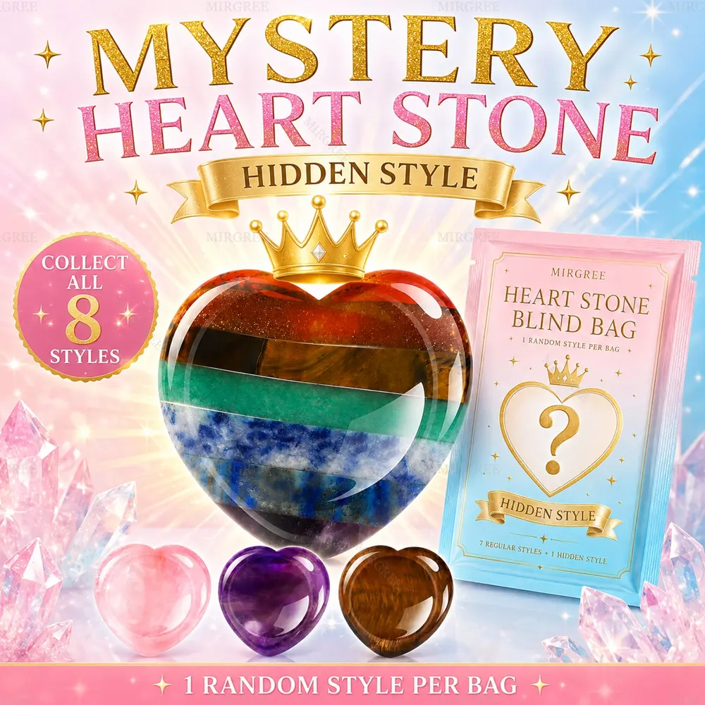 MIRGREE Heart Worry Stone Blind Bag, 1/2/4/6 Bags Random Polished Heart Worry Stone, 7 Regular Styles + 1 Hidden Style, Surprise Collectible Gift