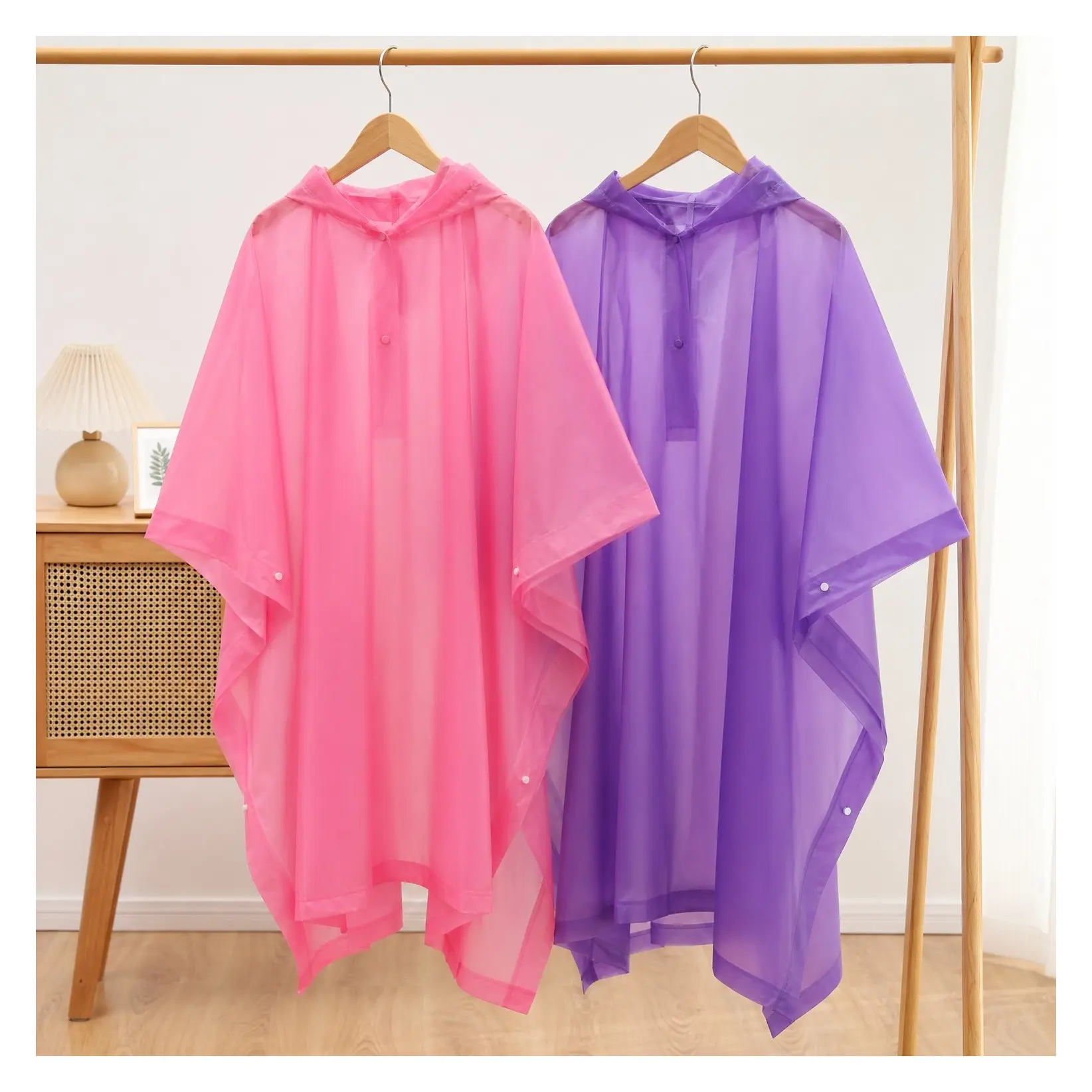 Kids Rain Poncho 2 Pack Reusable EVA Raincoat with Hood for Boys Girls Ages 6-14Gift