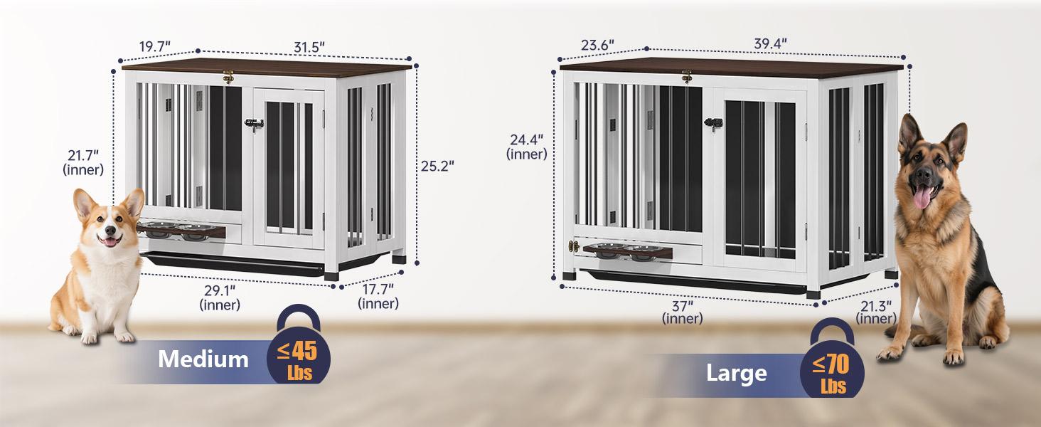 31.5" Wooden Dog Crate Furniture - Foldable Indoor Kennel with 360 °   Rotating Feeder |   Multi-Functional End Table for Small & Medium Dogs |   Portable Pet Cage with Removable Tray & Easy Assembly