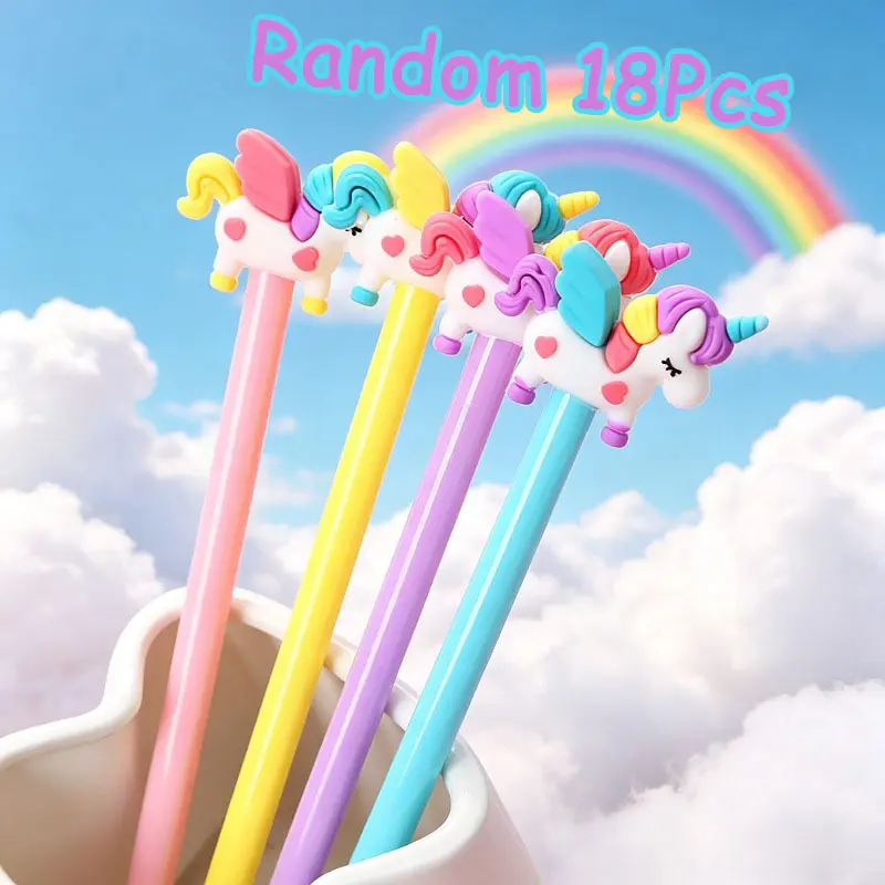 18Pcs Colorful Unicorn Decorative Topper Ballpoint Pens, Back To School Trendy Student Stationery, Smooth Writing Ballpoint Pens with Cute Cartoon Unicorn Ornament Top Random Styles