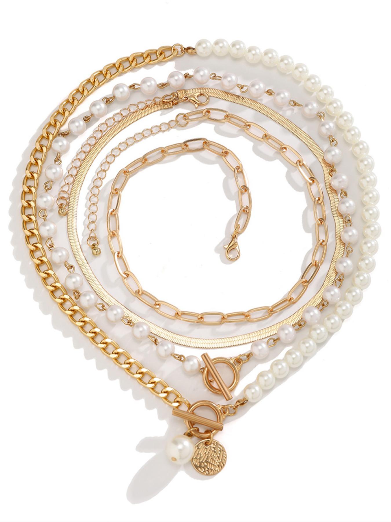 Faux Pearl Decorated Layered Pearl Chain Necklace, Fashion Jewelry for Party, Daily Clothing Decor, Trendy All-match & Exquisite Jewelry for Birthday Gift