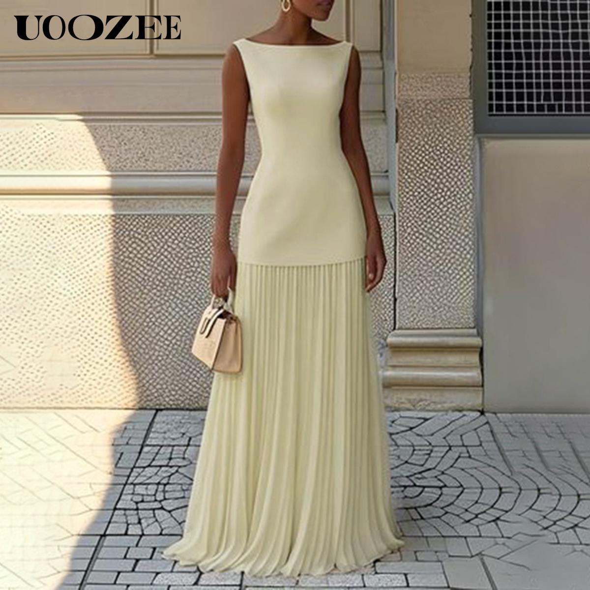 UOOZEE Women 2025 Evening Prom No Stretch Maxi Dresses Summer Elegant Sleeveless Pleated Gauze Cocktail Party Wedding Guest Dresses (Smaller Bust Fit, One Size Up Recommended for C - Cup and Above) birthday outfit elegantoutfits SpringStatements