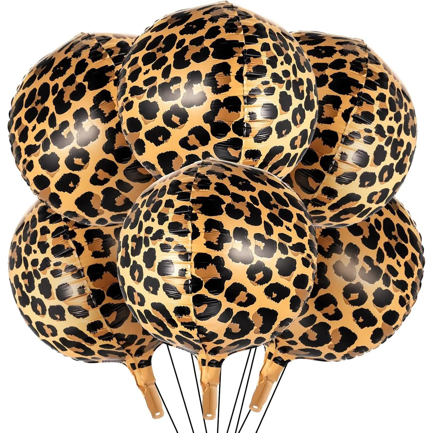 BBTO 6 Pcs Leopard & Cheetah Print Foil Balloons 22 Inch 4D Large Metallic Round Leopard Balloons Cheetah Print Decoration for Birthday Party Camo Animal Jungle Adventure Baby Shower Wedding