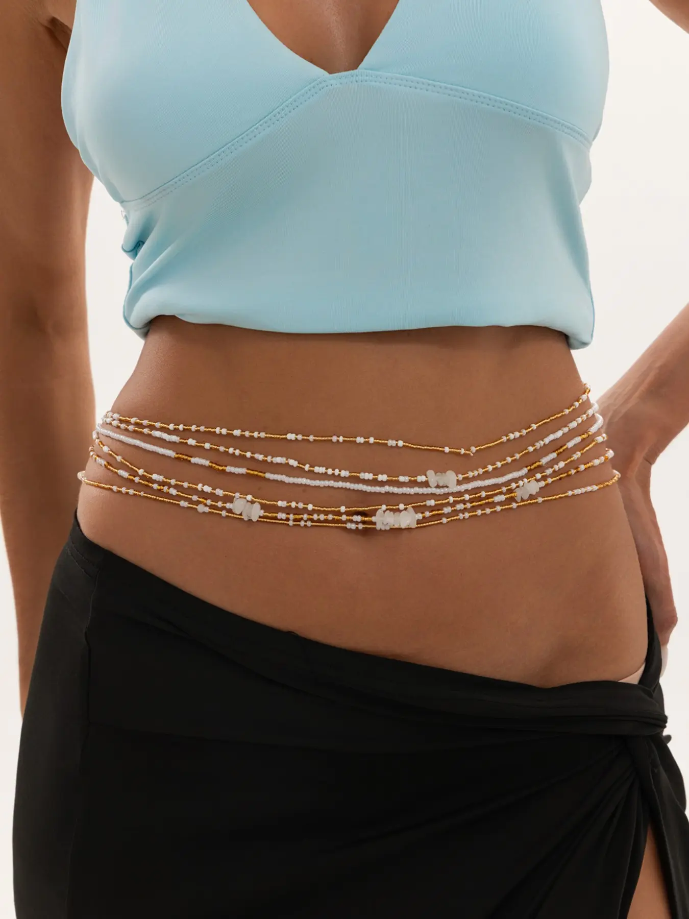 6-Piece Multi-Strand Beaded Waist Chain for Women, Handmade Delicate Body Chain, Bohemian Layered Belly Chain, Beachwear Accessory