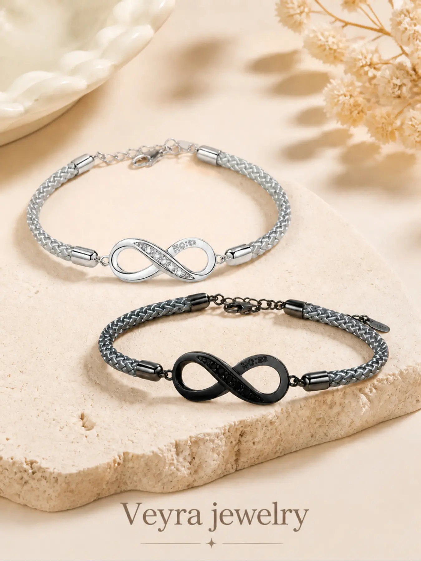 2pcs couple infinity symbol rope bracelets with an adjustable extension chain. Perfect holiday gift for your boyfriend, girlfriend, or best friend, a gift of happiness.