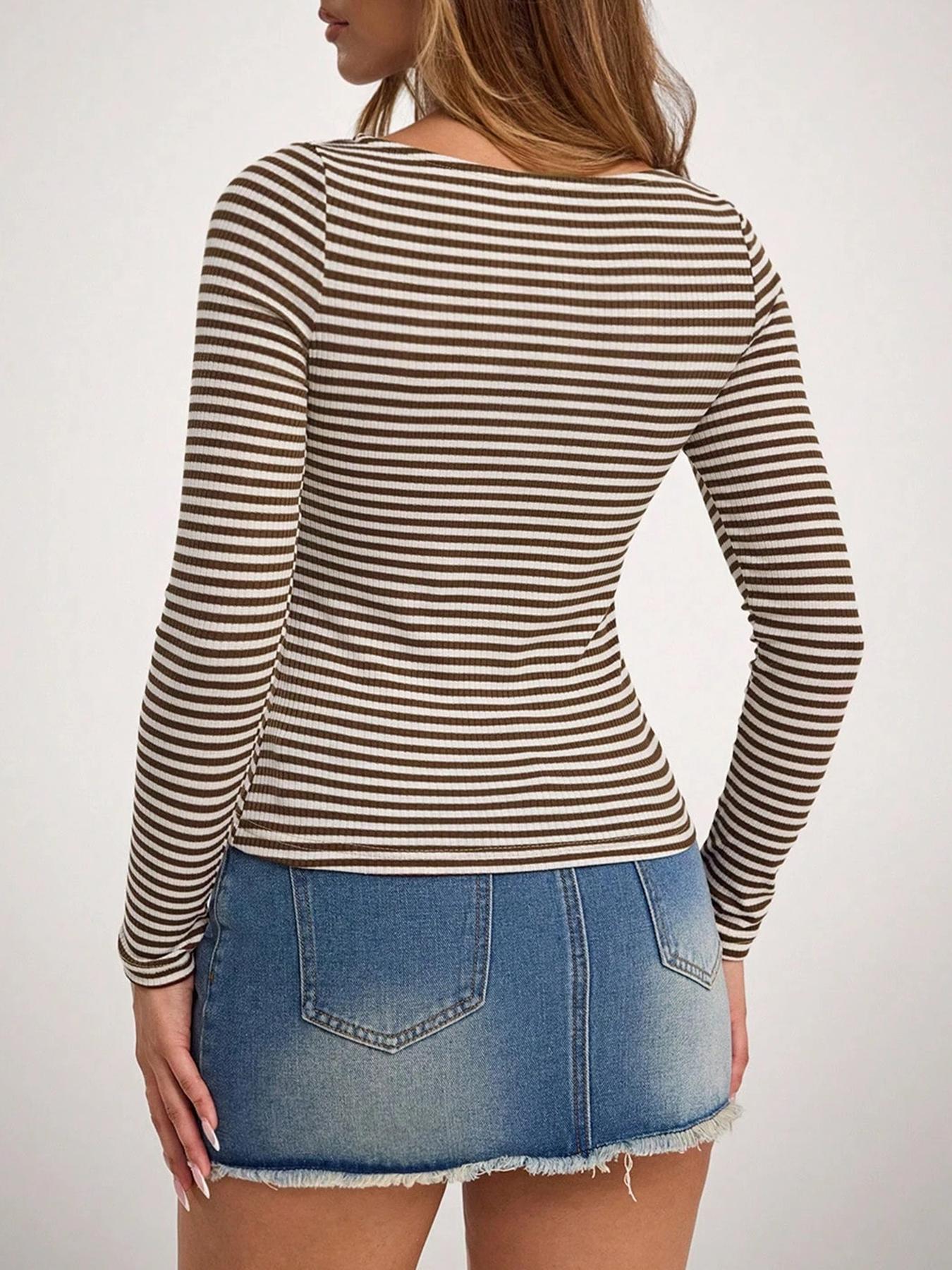 Women's Casual Striped Slim-Fitting Long Sleeve T-Shirt, Stylish Daily Wear Top, Perfect for All Occasions