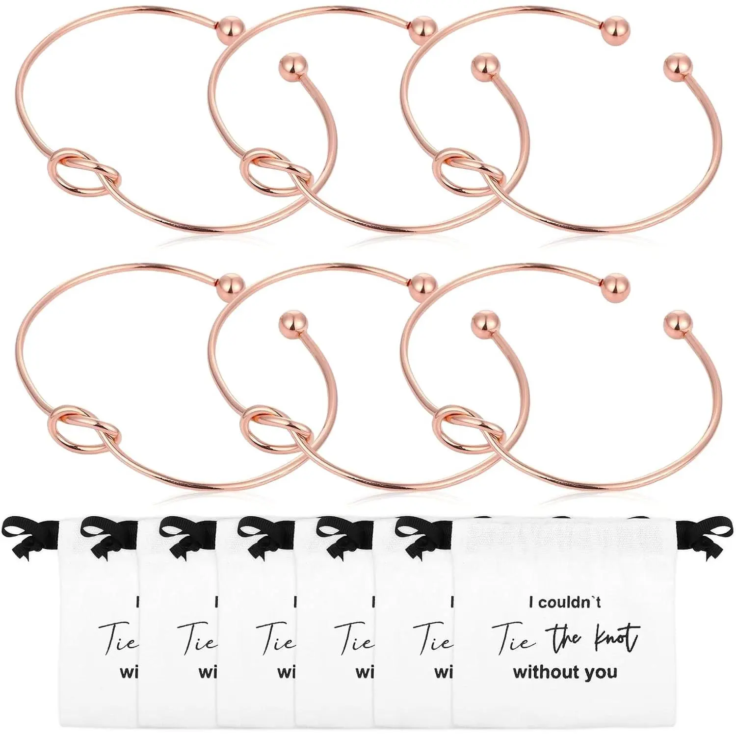 Bridesmaid Gifts Set with  Pouch, Tie the Knot Bracelet,Bridesmaid Proposal Tie the Knot Bracelet Set of 8/6/4 With Linen  Small Drawstring Bags,Tie the Love Knot Bridesmaid Bracelet for Proposal Wedding