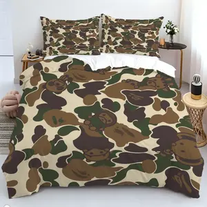 2/3 Piece Street Style Camouflage Monkey Head Print Duvet Set, Iconic Urban Monkey Pattern Bedding Set, Soft And Breathable Ultra-Fine Fiber Fabric, 1 Duvet Cover And 1/2 Coreless Pillowcase, Zipper Closure, Fashionable Bedroom Bedding Set