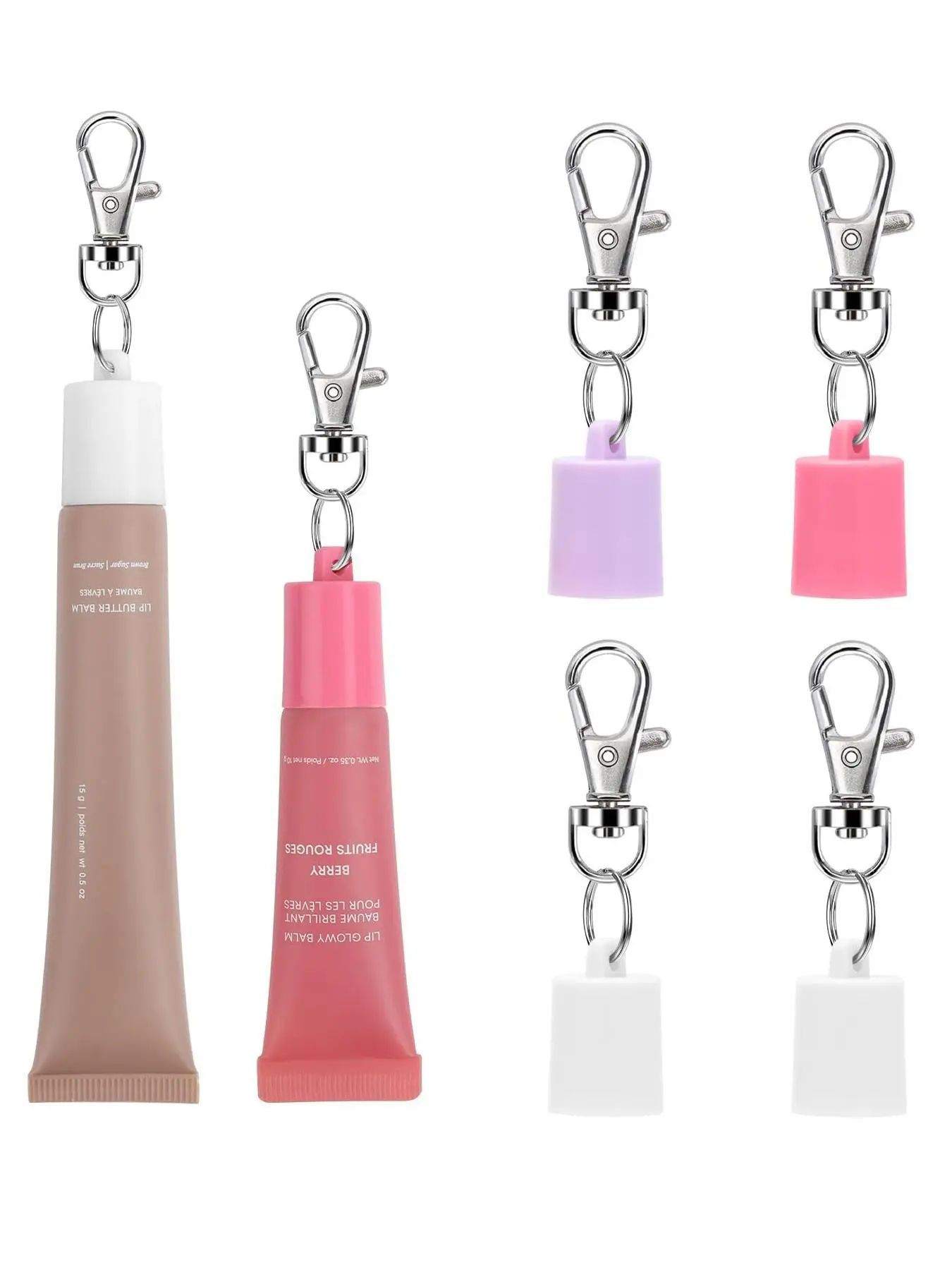 4 Counts Clip-On Lip Balm Keychain Caps, Women's Versatile Storage Accessories, Fashion Trend Personality Keychains, Silicone Replacement Buckles