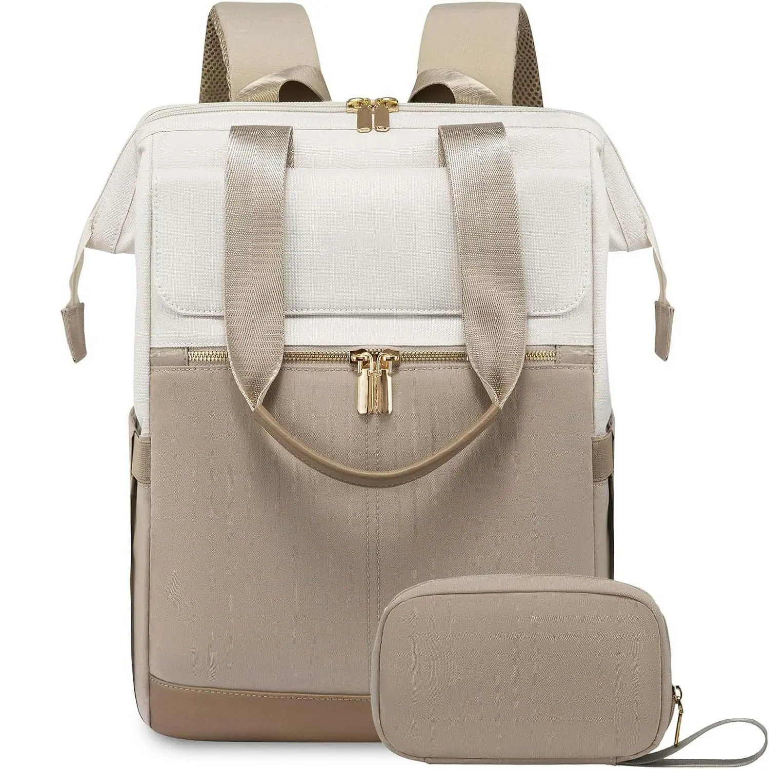 New Multi-Functional Simple Cross-Border Women's Travel Laptop Bag, Large Capacity Cream Color Backpack, Stylish and Practical Design Travel Backpacks