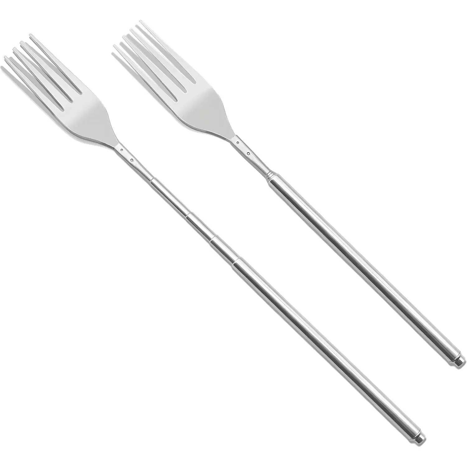 2 count Extendable Forks,Expandable Fork Prank,9.13" to 25.39" Extended/Extending/Extendo Extension/Extra Long Fork,Stainless Steel Telescopic/Telescoping/Retractable Forks for BBQ Dinner Fruit Dessert