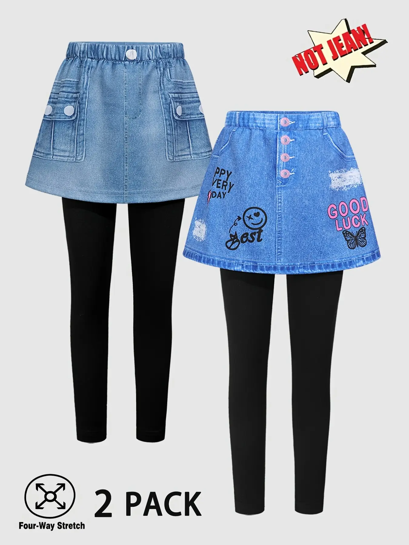 2-Pack Girls' Skirt Pants, Toddler Skirt, Fashion Hand-Drawn Letters/cartoon Butterfly Design, Casual College Style, Festival Party Gift, Kids' Clothing
