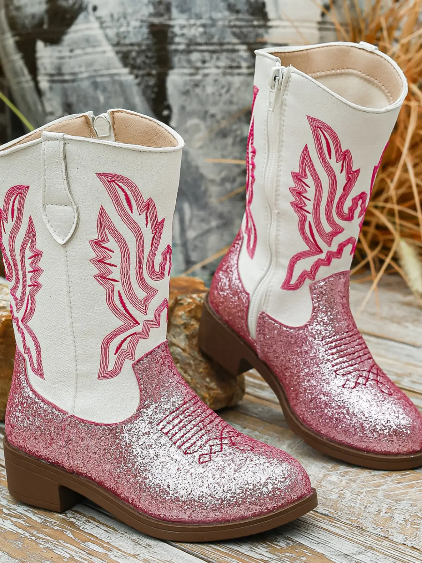 Western Boots with Zipper Closure, Soft Breathable Material, Comfortable Low Heel, Anti-Slip Sole, All-Season Footwear