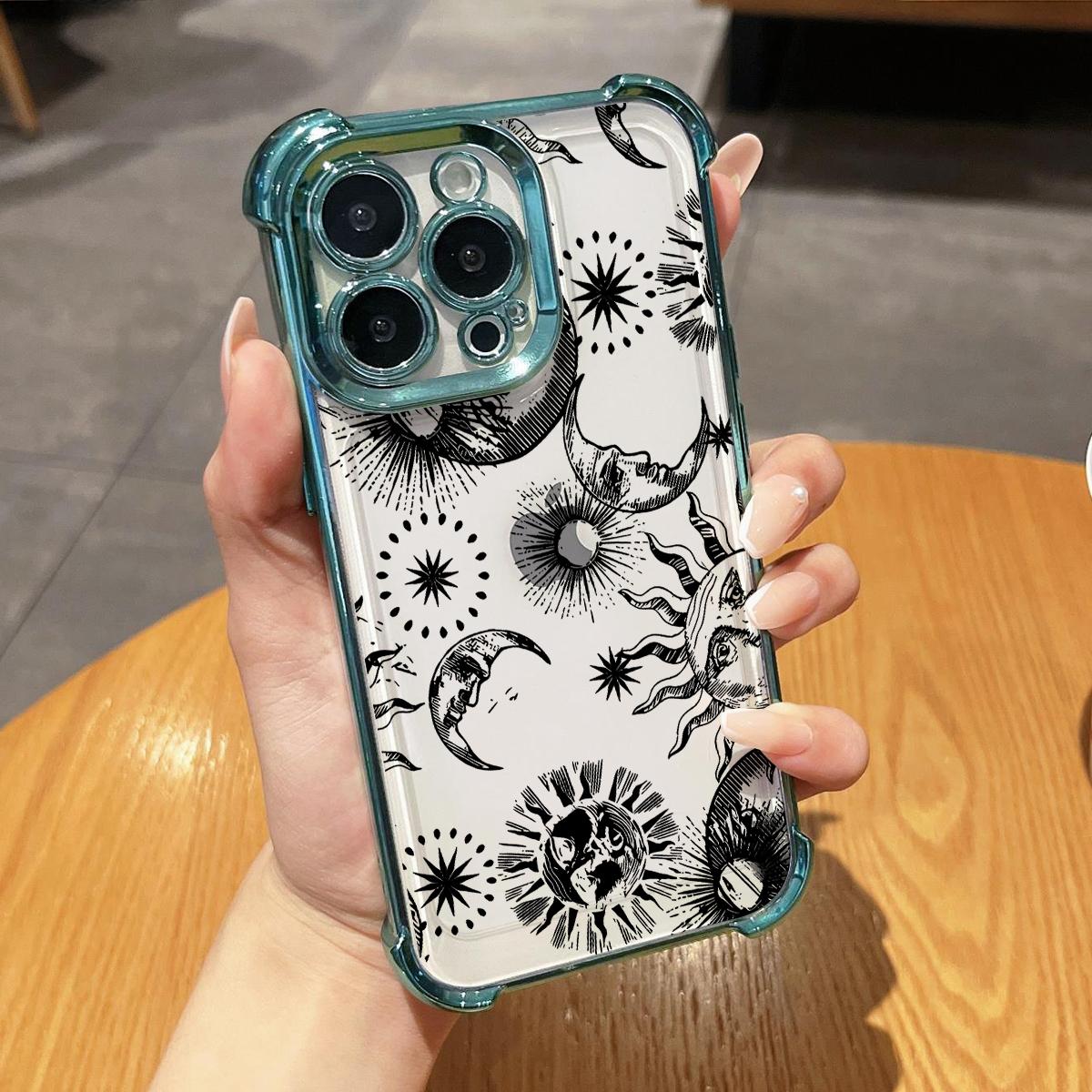 Celestial Whimsy Pattern Phone Case , Electroplated Cover with Airbag Shockproof Soft TPU Cover for iPhone X 11 12 13 14 15 16 17 Pro Max Plus Air