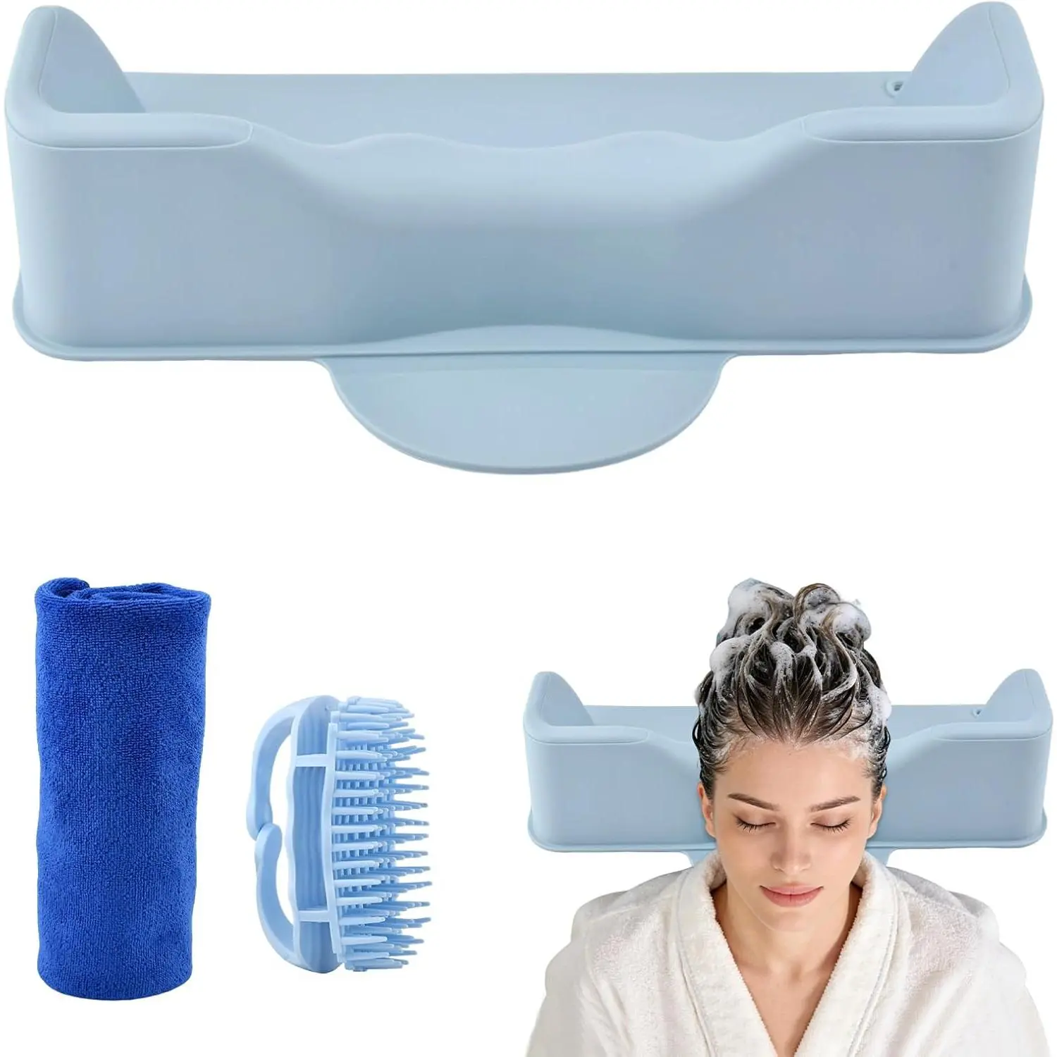 Hair Station,Hair for Sink or,Shampoo Bowl with Scalp Massager,Tear-Free Shampoo Bowl with Suction Cups for Elderly Pregnant
