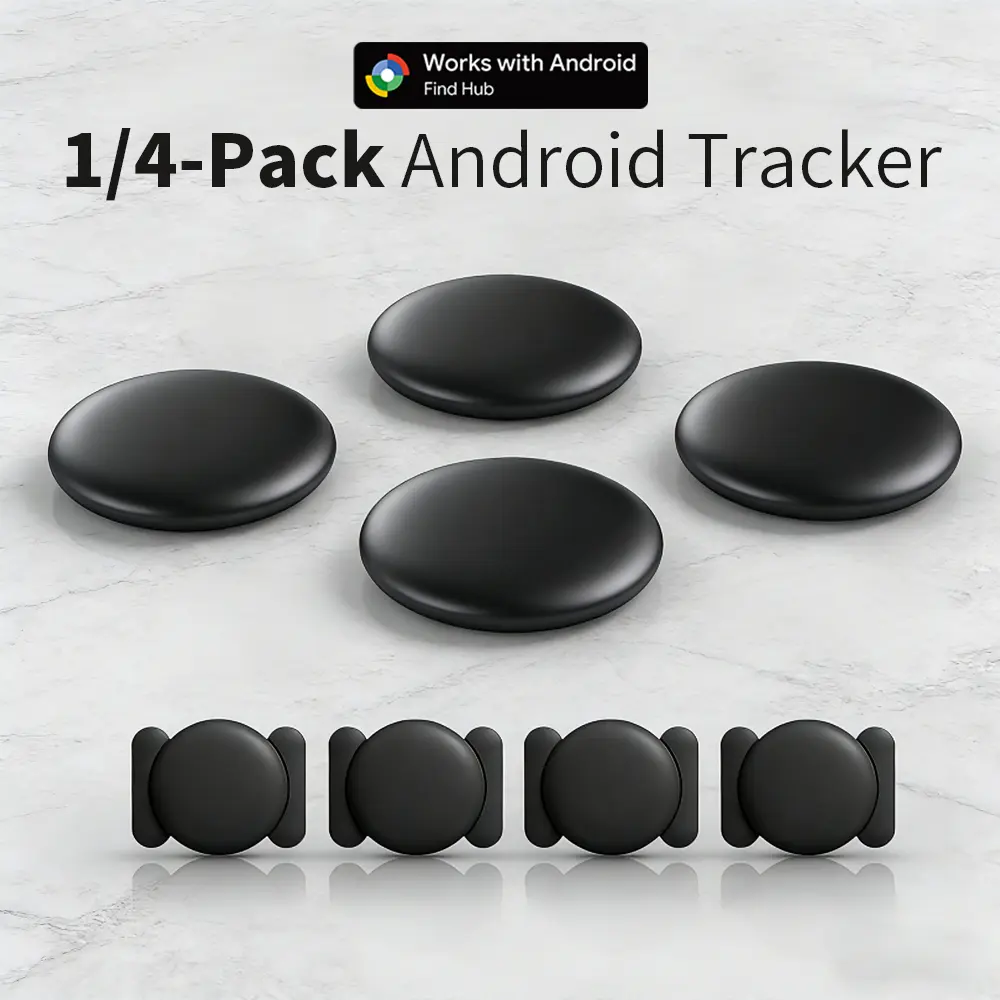Compact Bluetooth Waterproof GPS Anti-Lost Finder Device, 1/4-Pack Suction Cup Android Tracker for Google Find My Device Hub App, Compatible with Pixel & Motorola GMS Phones