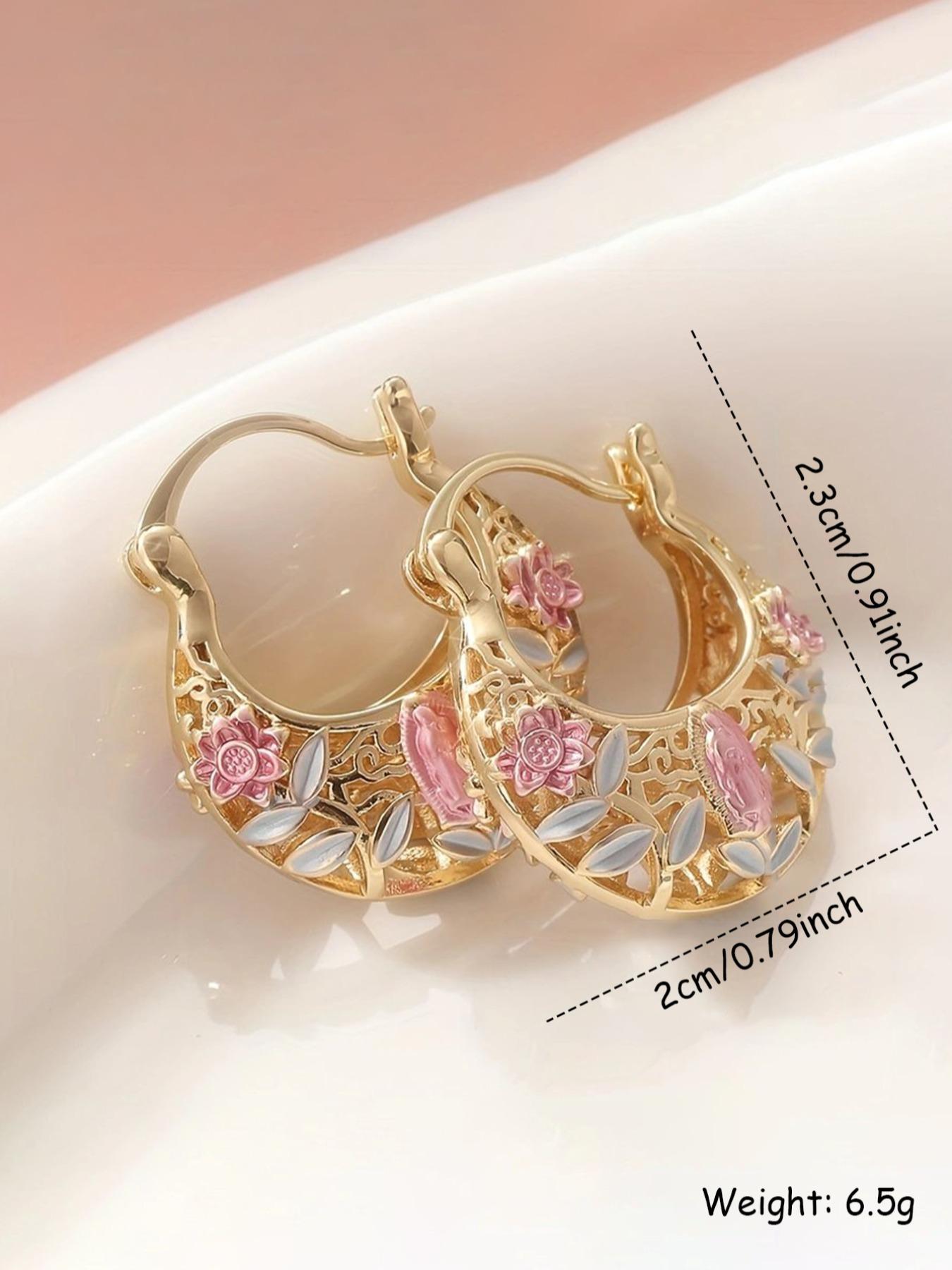 Vintage Flower Design Hollow Out Hoop Earrings, Fashionable Jewelry Accessories for Women, Trendy All-match & Exquisite Jewelry for Birthday Gift, Trendy Jewellery Accessories