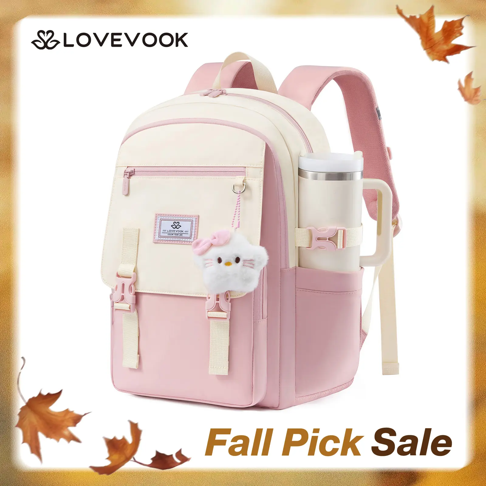 LOVEVOOK Laptop Backpack for Women Men with Giant Tumbler Holder - DIY Cute 15.6Inch Work Computer Travel Backpack with Laptop Compartment, Large Capacity College Commuter Teacher Purse Bag