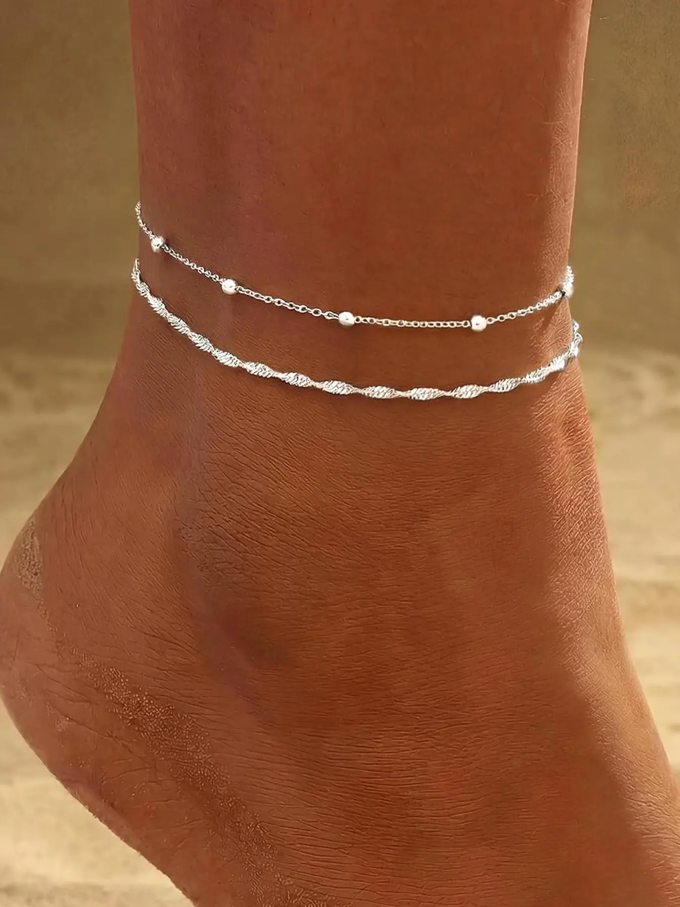 Ankle Bracelets for women,Silver Plated Waterproof Design Layered Bow Beaded Twisted Chain Cross Butterfly Satellite Ankle Bracelets Set Gold Anklets for women Fashionable Jewelry Accessories Trendy Summer Beach Jewelry Gift for Women