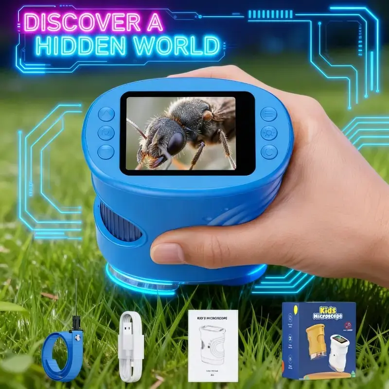 Portable 1000x Handheld Digital Microscope for Kids, 1080P 2.0 Inch IPS Screen, Stem Science Toy, Birthday Gift for Ages 3-12, Stem Learning Tools