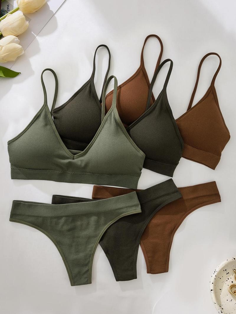 Women's Textured Wireless Seamless Bra and Panty Set, Soft Comfy Breathable Lingerie Set, Solid-Color Underwear for Women