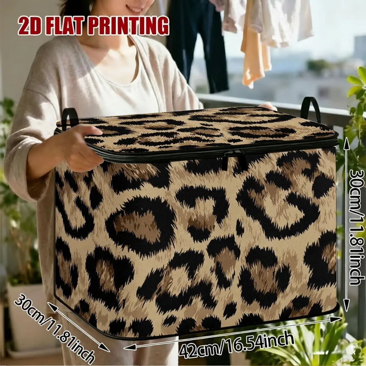 Leopard Print Storage Box, Large Capacity Foldable Organizer, Lightweight Portable Home Storage, Ideal for Room, Bedroom, Living Room, Closet, Dorm