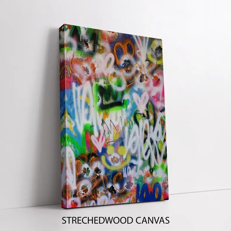 Bold Urban Graffiti Canvas Painting – Vibrant Street Art with 'Do Epic' Message, Perfect Gift for Modern Art and Street Style Lovers