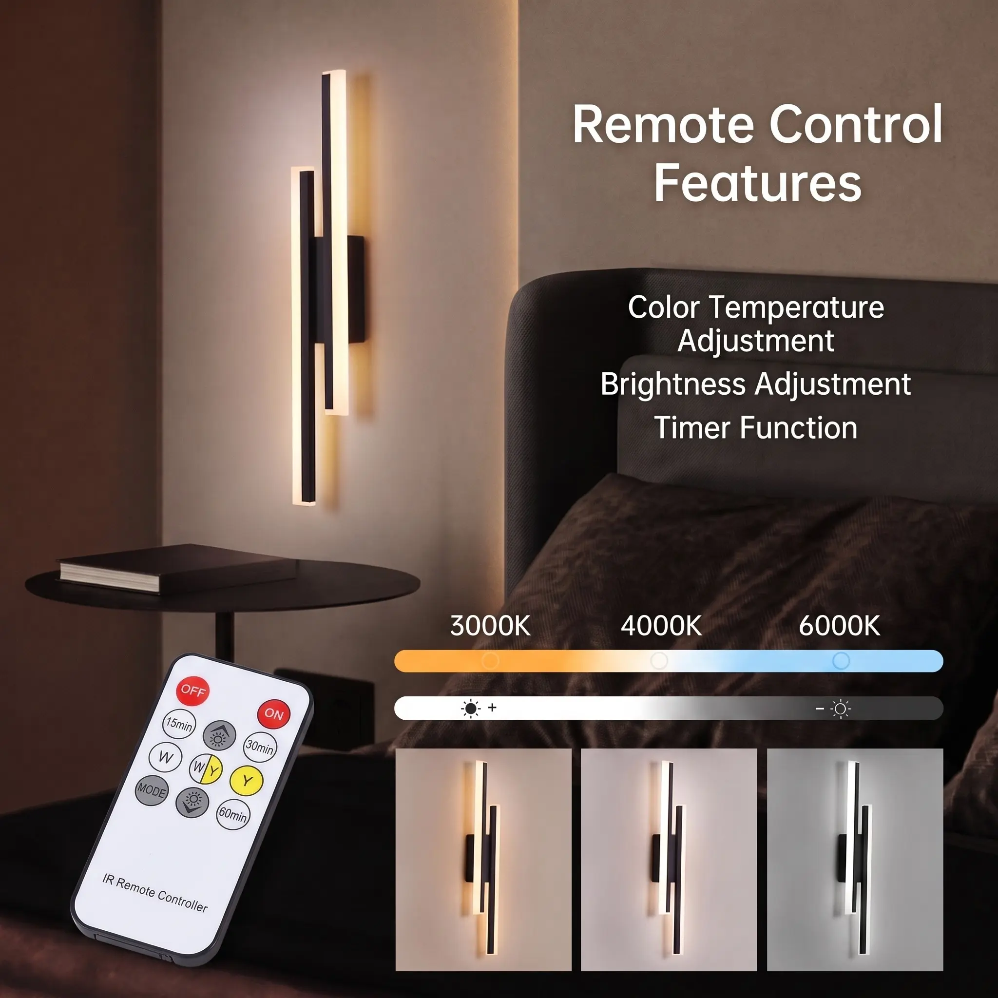 1/2P Black Wall Light, LED Strip Rechargeable Wall Light, 4000mAh Battery-Powered, with Remote-Controlled Dimming, Magnetic Mounting For Bedrooms, Study Rooms, Hallways, Living Rooms, and Vanity Areas, Indoor Decorative Lighting