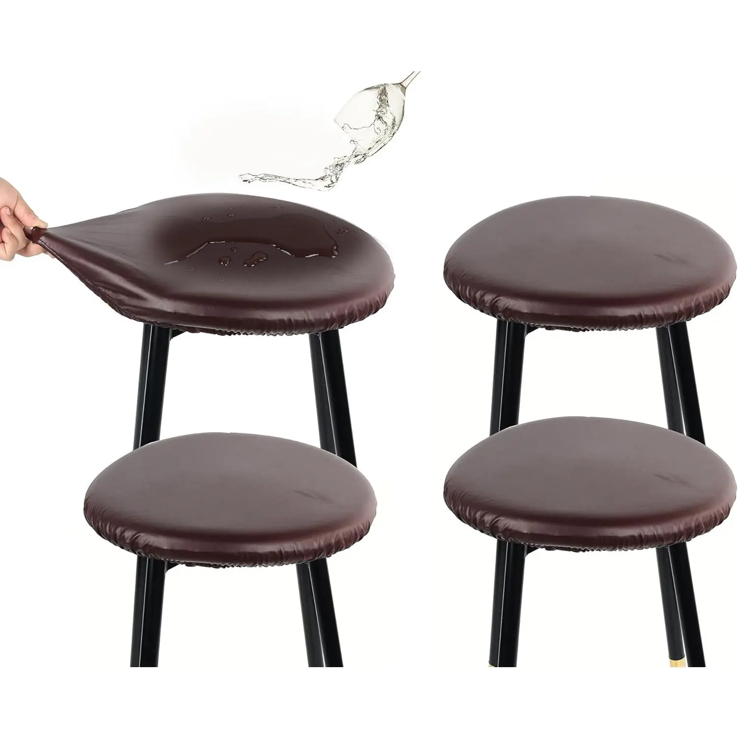 4-Pack Stretch Waterproof Round Seat Bar Stool Covers, Fits 15"-20" Bar Stools, Coffee Color, Fits 15"-20" Bar Stool