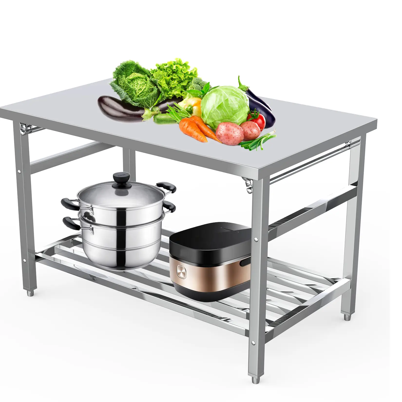 【GAOMON】48x30 Inch Stainless Steel Folding Work Table, 304 Grade Heavy Duty Prep Table with Adjustable Undershelf, 520lbs Capacity, NSF Certified, No Assembly, for Kitchen Garage Camping Restaurant Commercial Use