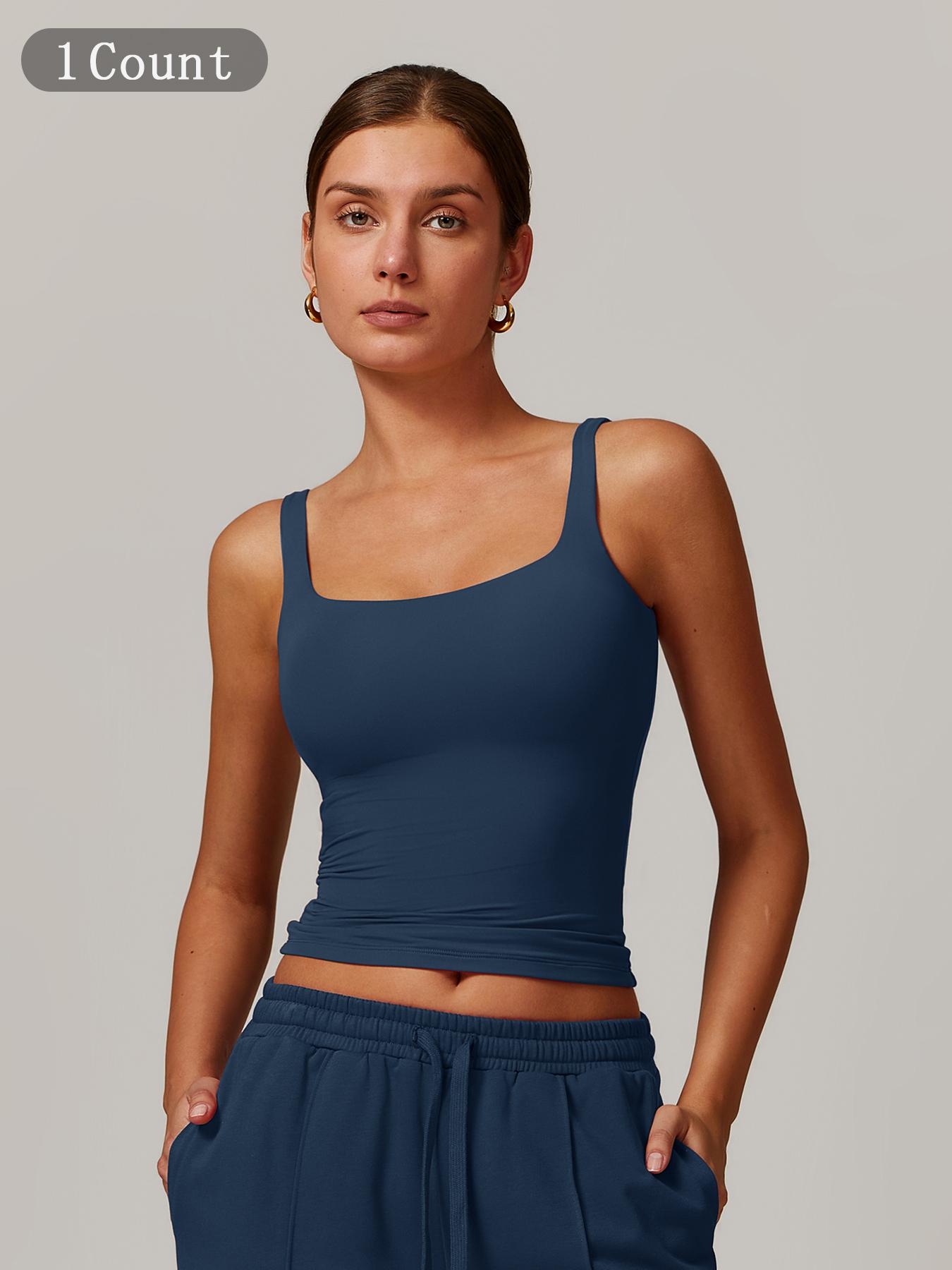 Women's Solid Color Sports Singlet with Built-In Bra Cups, High Stretch Comfortable Breathable Quick Drying Sports Bra for Yoga Gym Workout Fitness, Ladies Sportswear for Indoor Outdoor Wear