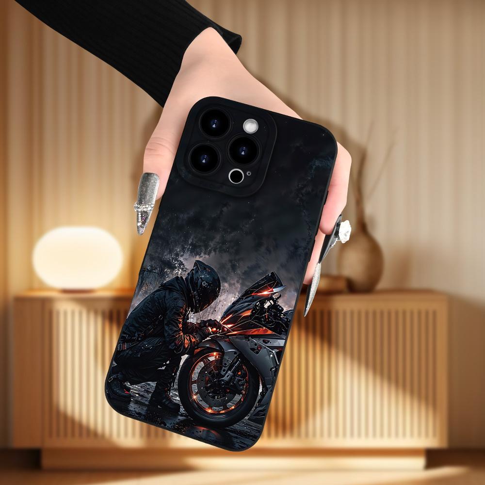 Creative Motorcycle Boy Pattern Shockproof Phone Case, Suitable for iPhone 17 Air/16 Plus/15 Pro Max/14 Pro/13/12/11/XS Max/X Phone Case, Ideal Gift for Family, Friends, Partners, Boyfriends Who Love Motorcycles, Best Choice for Holiday Gifts MS322