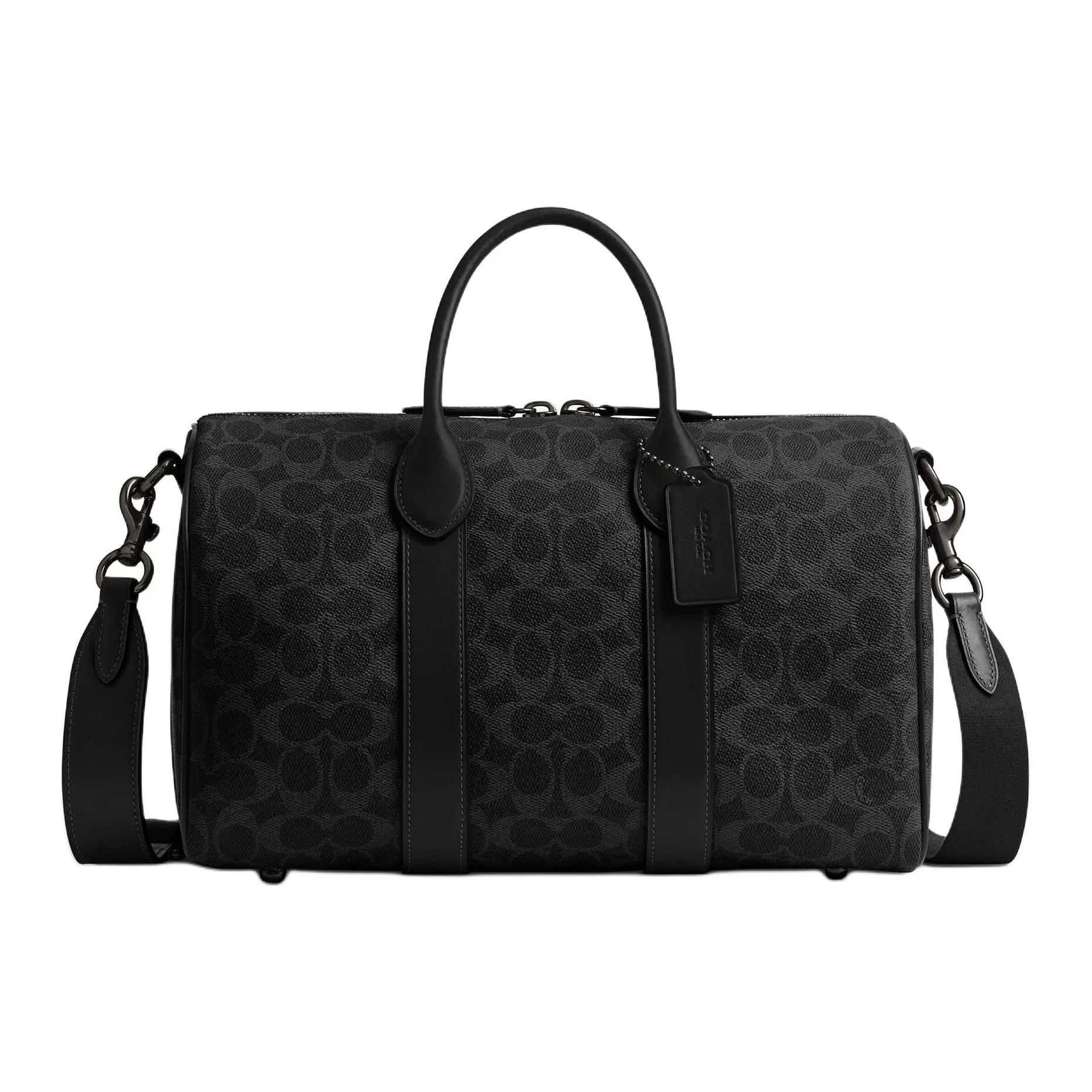 Coach Compass 35 Bowling Bag with Gold Hardware, Faux Leather, Large Shoulder Crossbody Handbag for Women, Black