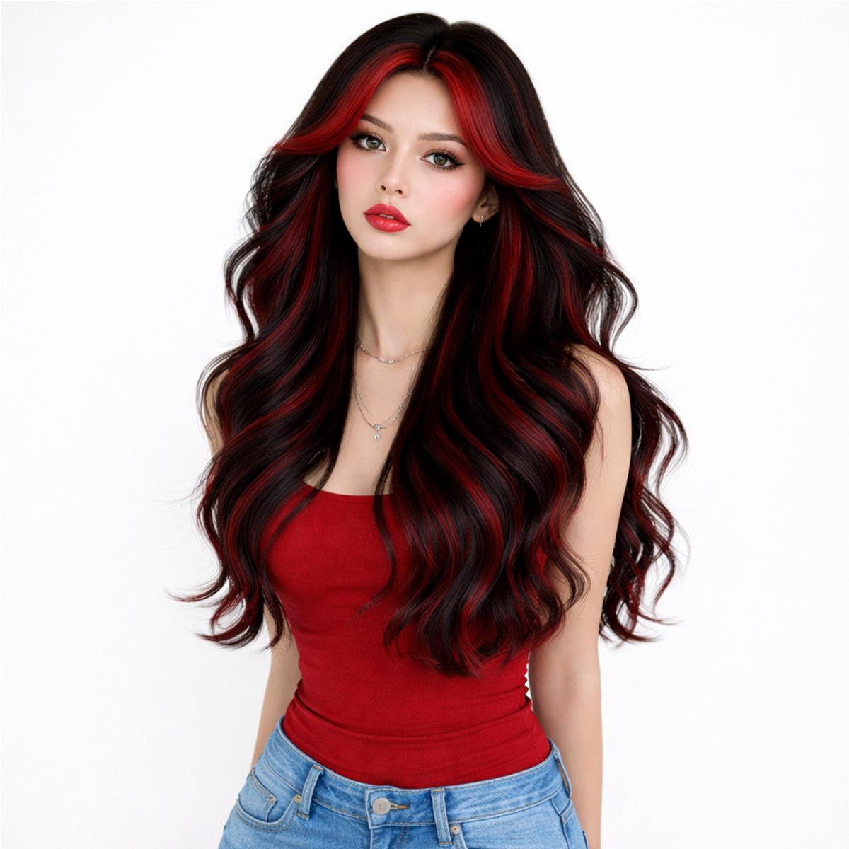 Glueless Synthetic Wig Body Wave Side Part Two Tone Peekaboo Wear